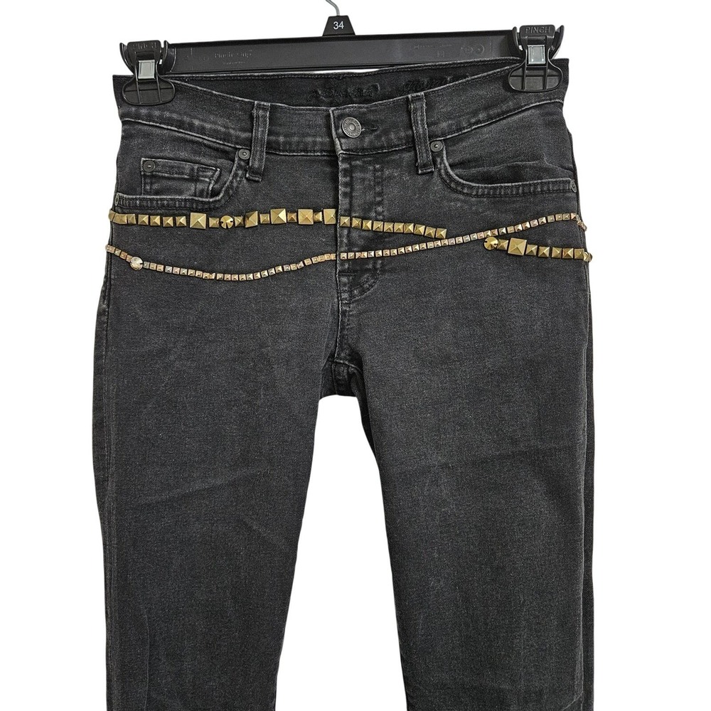 7 For All Mankind Gwenevere Jeans Womens 28 Black Studded Skinny Punk Edgy Chain